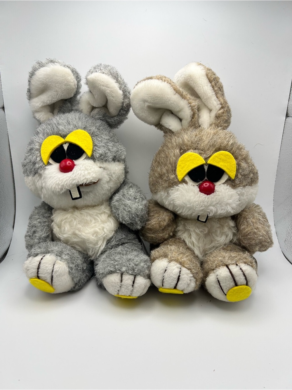 Vintage Stuffed Rabbit Hand Puppets - Gray and Brown 1981 Spearhead Marketing